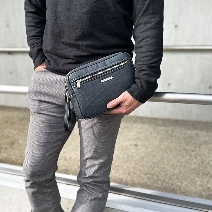 セカンドバッグ クラッチバッグ 日本製 豊岡製鞄 メンズ 高機能PVC 抗菌 耐アルコール ループハンドル付き セカンドポーチ PHILIPE LANGLET KBN25946