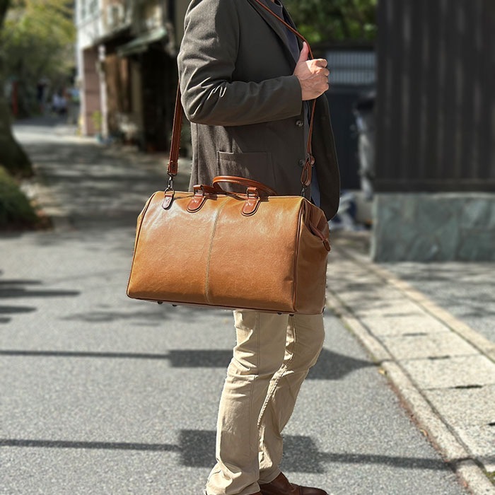 ボストンバッグ 日本製 豊岡製鞄 メンズ レディース 白化合皮 チャックダレス レトロ ヴィンテージ 旅行 出張 黒 キャメル BRELIOUS KBN10440