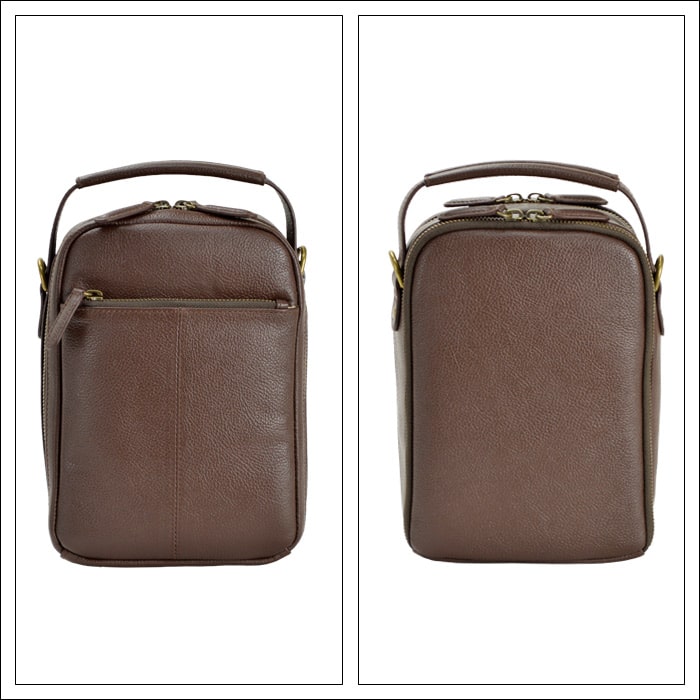 ショルダーバッグ メンズ 牛革 2室 YKKファスナー スマート 縦型 黒 チョコ KBN16441 ハミルトングランジャー HAMILTON -Grandeur-