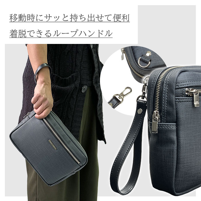 セカンドバッグ クラッチバッグ 日本製 豊岡製鞄 メンズ 高機能PVC 抗菌 耐アルコール ループハンドル付き セカンドポーチ PHILIPE LANGLET KBN25945