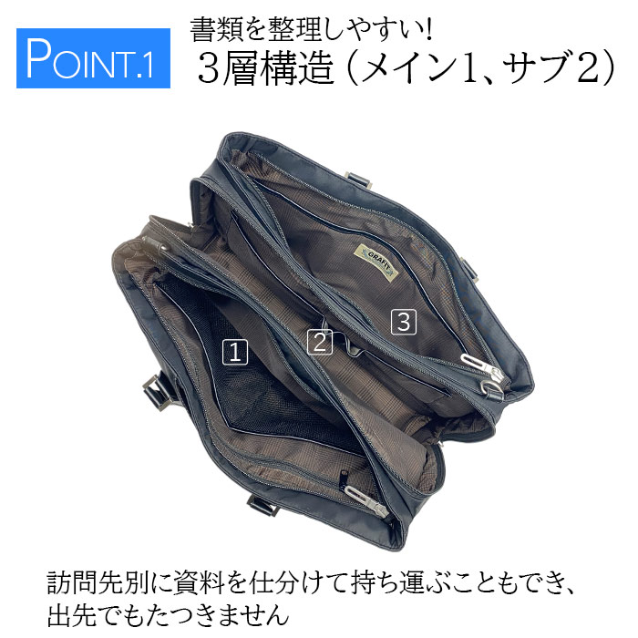ブリーフケース ビジネスバッグ B4サイズ メンズ ビジネス 3層 横 横型 タブレット対応 大開き ポケット キャリーオン 高密度ナイロン 黒 紺 GRAFIT KBN26714