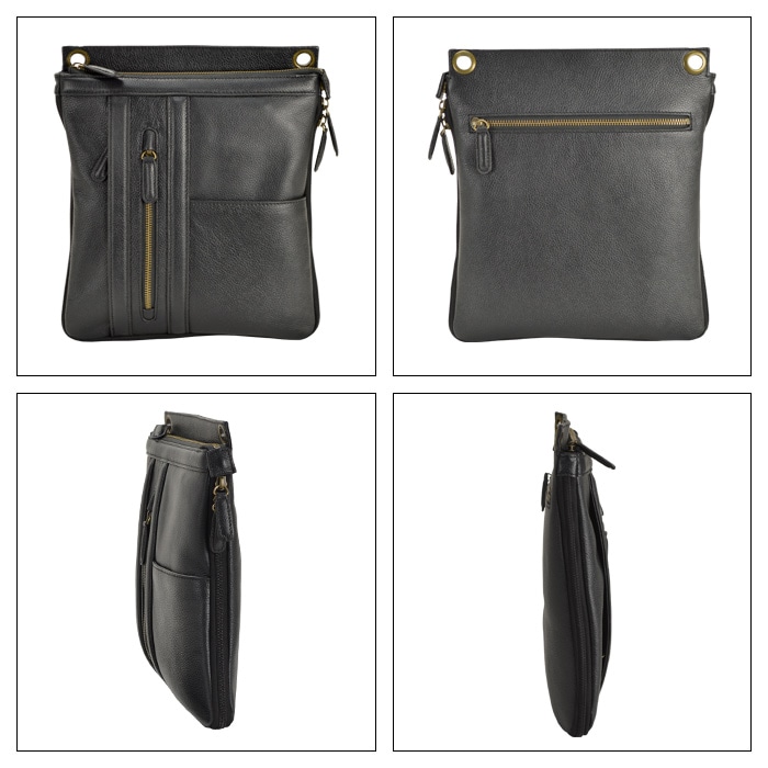 ショルダーバッグ メンズ B5 牛革 底マチ拡張 薄マチ YKKファスナー 大寸 縦型 黒 チョコ KBN16442 ハミルトングランジャー HAMILTON -Grandeur-