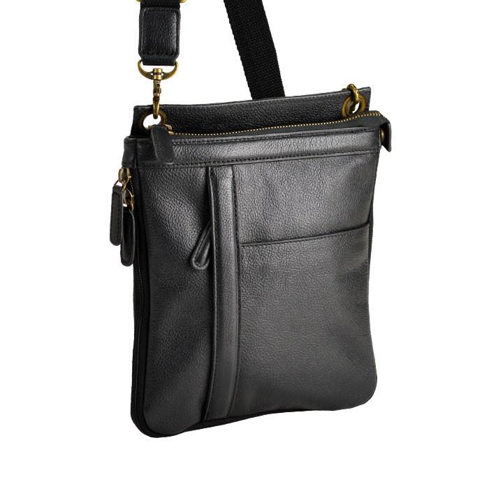 ショルダーバッグ メンズ A5 牛革 底マチ拡張 薄マチ YKKファスナー 小寸 縦型 黒 チョコ KBN16443 ハミルトングランジャー HAMILTON -Grandeur-