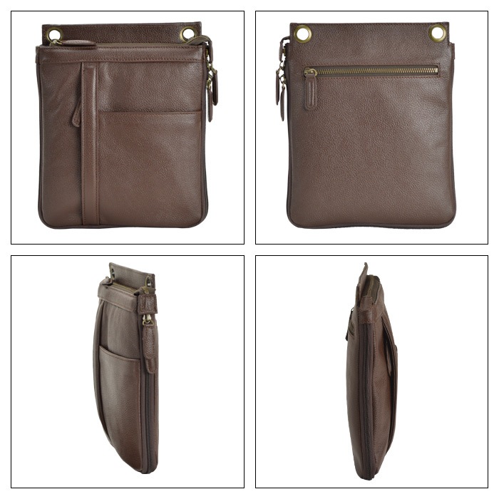 ショルダーバッグ メンズ A5 牛革 底マチ拡張 薄マチ YKKファスナー 小寸 縦型 黒 チョコ KBN16443 ハミルトングランジャー HAMILTON -Grandeur-