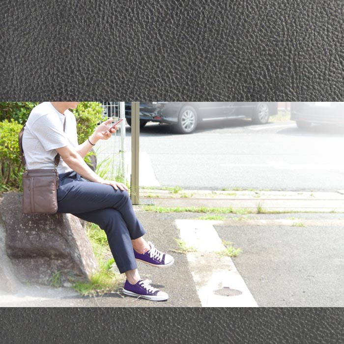 ショルダーバッグ メンズ A5 牛革 底マチ拡張 薄マチ YKKファスナー 小寸 縦型 黒 チョコ KBN16443 ハミルトングランジャー HAMILTON -Grandeur-