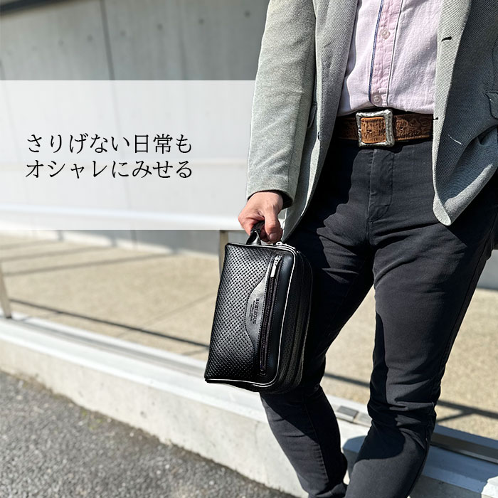 セカンドバッグ クラッチバッグ メンズ  日本製 豊岡製鞄 ダブルファスナー 二層 縦持ち 結婚式 ハンドル付き 黒 BRELIOUS KBN25965
