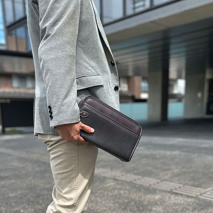 クラッチバッグ セカンドバッグ メンズ ダブルファスナー 二層 縦持ち 結婚式 黒 26cm ハンドル付き CRADLE RIVER KBN25950