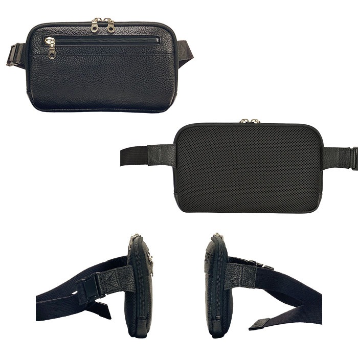 牛革 ウエストポーチ 薄型 日本製 旅行 ウエストバッグ 両開きファスナー YKK 背面メッシュ 横 横型 SADDLE KBN25966