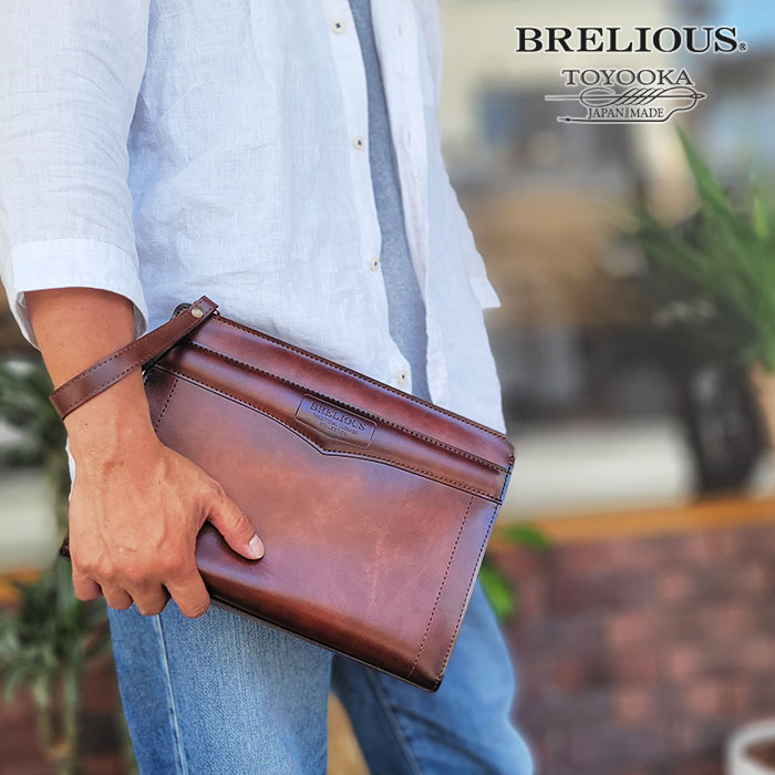セカンドバッグ クラッチバッグ 日本製 豊岡製鞄 メンズ B5 レトロ シャドー カジュアル フォーマル ビジネス チョコ KBN25923 BRELIOUS