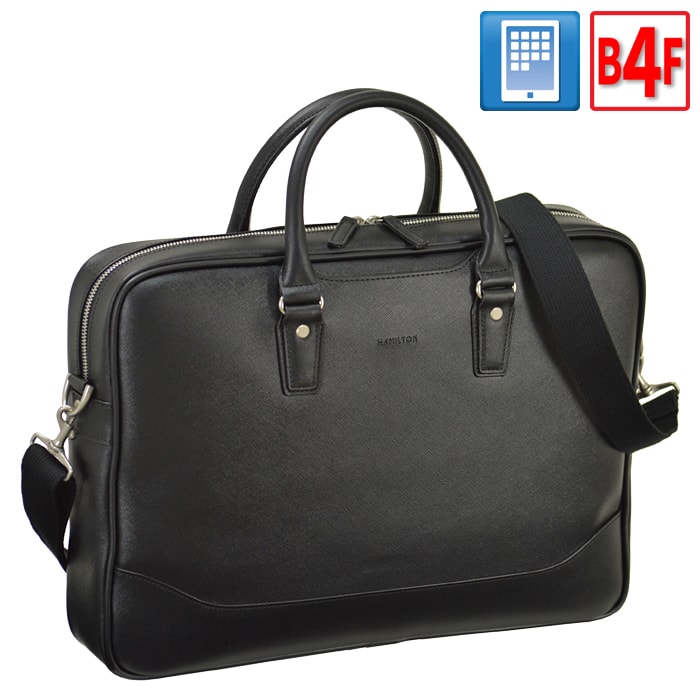 ブリーフケース ビジネスバッグ メンズ B4ファイル タブレット対応 PVC 角シボ 外回り 営業 出張 通勤 黒 KBN26629 HAMILTON