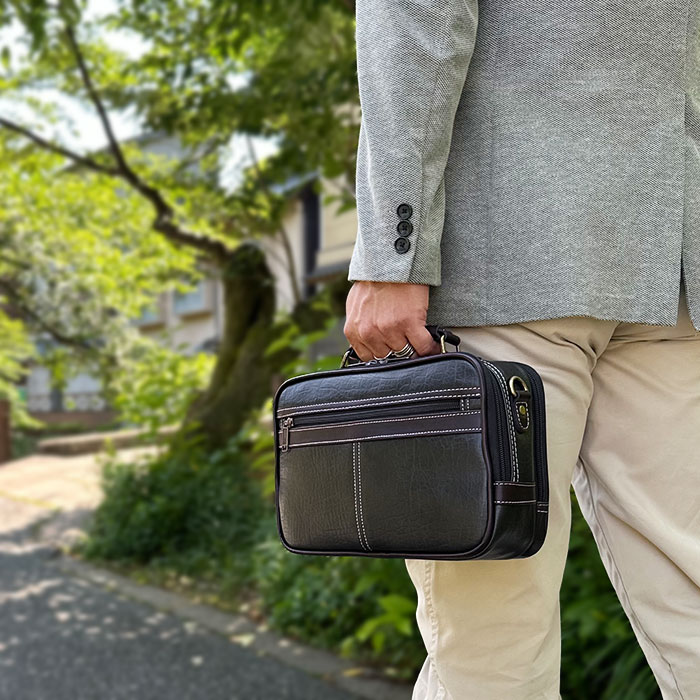 ショルダーバッグ メンズ 手提げバッグ 2way 2層 大開き 持ち手 ハンドル  ワンショルダー 斜め掛け 横型 黒 CRADLE RIVER KBN16469