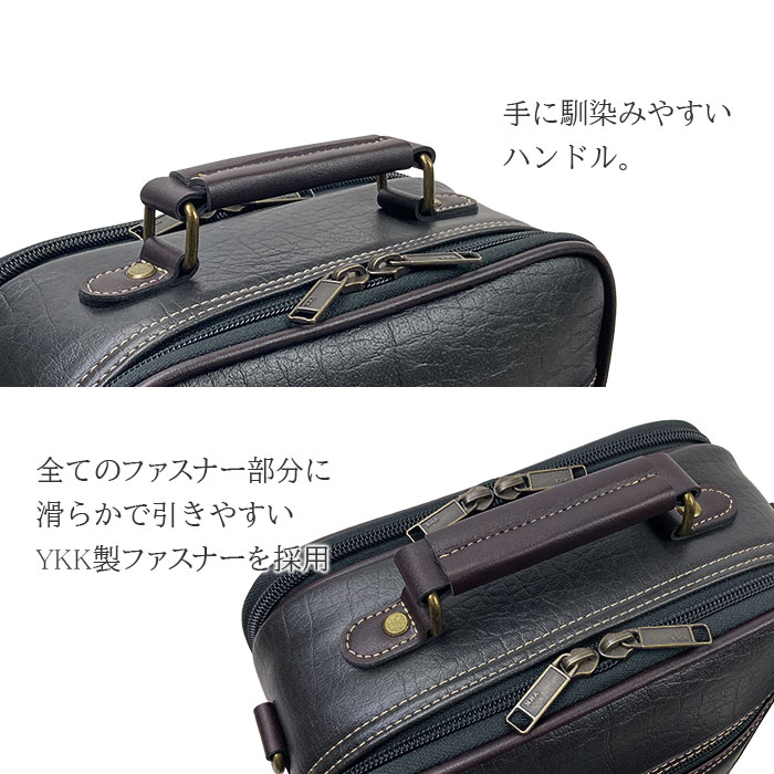 ショルダーバッグ メンズ 手提げバッグ 2way 2層 大開き 持ち手 ハンドル  ワンショルダー 斜め掛け 縦型 黒 CRADLE RIVER KBN16470