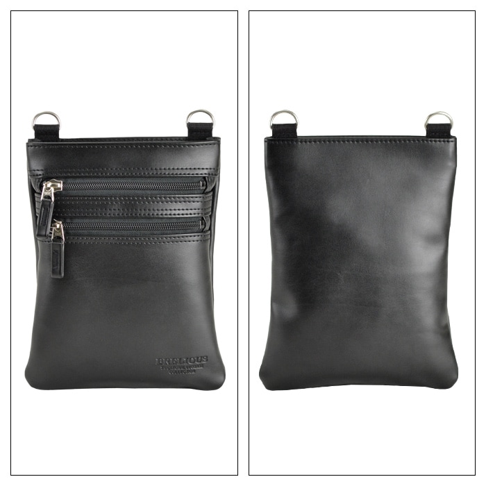 ショルダーバッグ サコッシュ 日本製 豊岡製鞄 メンズ 薄マチ 縦 縦型 YKKファスナー 黒 BRELIOUS KBN16447