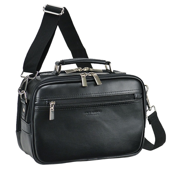 ショルダーバッグ メンズ 2層 取っ手 ハンドル 2WAY 軽い 軽量 斜めがけ 手提げ 通勤 旅行 横型 黒 ANDY HAWARD KBN16480