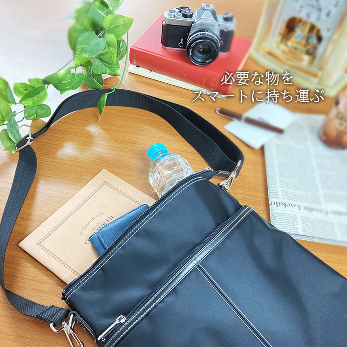 ショルダーバッグ カジュアルバッグ 縦 日本製 国産 豊岡製鞄 メンズ A4ファイル 高密度ナイロン 薄マチ 軽量 カジュアル 普段使い 旅行 黒 PHILIPE LANGLET KBN33771