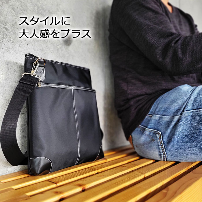 ショルダーバッグ カジュアルバッグ 縦 日本製 国産 豊岡製鞄 メンズ B5 高密度ナイロン 薄マチ 軽量 カジュアル 普段使い 旅行 黒 PHILIPE LANGLET KBN33772