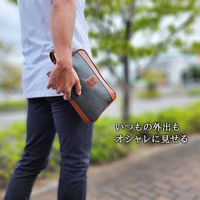 セカンドバッグ クラッチバッグ メンズ 横 横型 縦持ち 日本製 国産 豊岡製鞄 結婚式 黒 カーキ PHILIPE LANGLET KBN25938