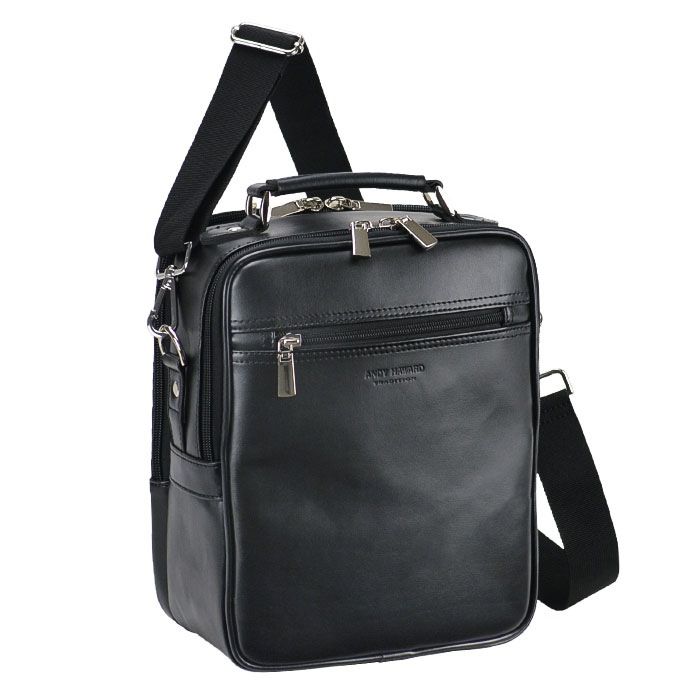 ショルダーバッグ メンズ 2層 取っ手 ハンドル 2WAY 軽い 軽量 斜めがけ 手提げ 通勤 旅行 縦型 黒 ANDY HAWARD KBN16482