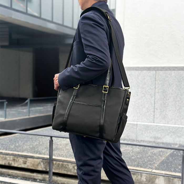 トートバッグ メンズ ビジネストート 2WAY B4ファイル 肩掛け タブレット収納 ポケット多い 黒 GRAFIT KBN53445