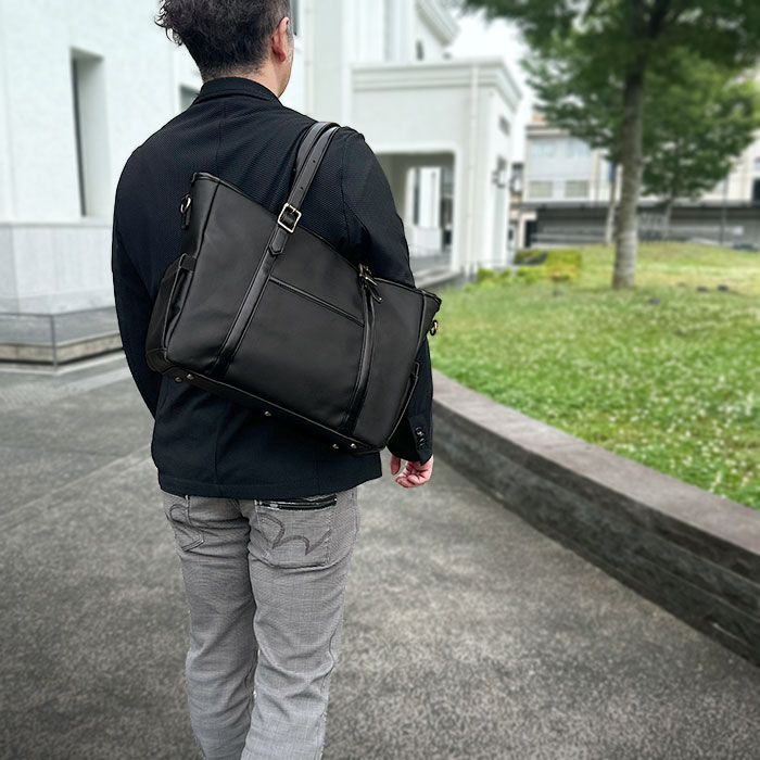 トートバッグ メンズ ビジネストート 2WAY B4ファイル 肩掛け タブレット収納 ポケット多い 黒 GRAFIT KBN53445