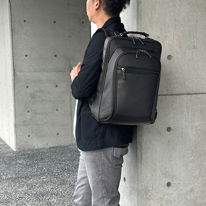 リュック ビジネスリュック ビジネスバッグ メンズ B4 大開き 天ハンドル チェストベルト バックパック 通勤 縦 縦型 黒 GRAFIT KBN42597