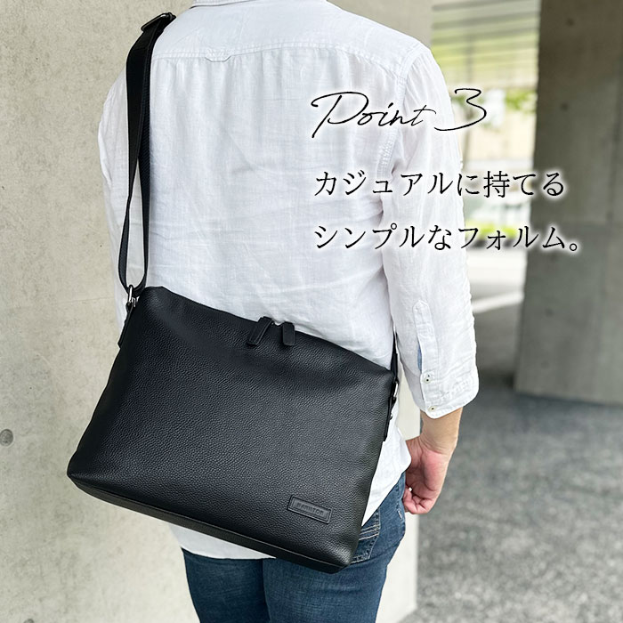ショルダーバッグ メンズ 牛革 本革 A4ファイル 斜めがけ かっこいい 肩掛け 枯淡 横 横型 黒 紺 HAMILTON KBN16467