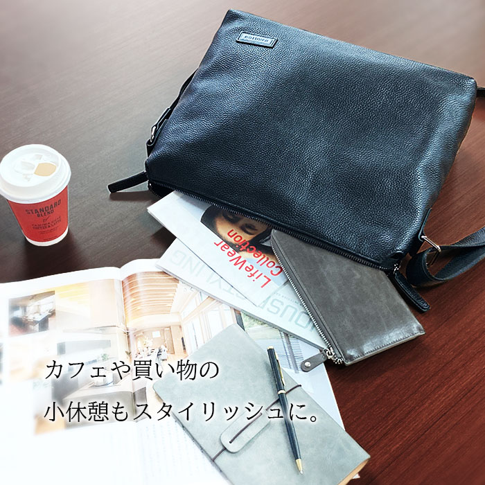 ショルダーバッグ メンズ 牛革 本革 A4ファイル 斜めがけ かっこいい 肩掛け 枯淡 横 横型 黒 紺 HAMILTON KBN16467