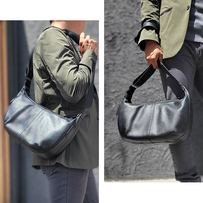 ショルダーバッグ レザーバッグ メンズ レディース ユニセックス B5 牛革 カジュアル 舟型 黒 KBN16448 ハミルトングランジャー HAMILTON -Grandeur-