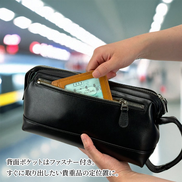 セカンドバッグ クラッチバッグ ダレスバッグ メンズ  牛革 ソフトレザー 横 YKKファスナー ハンドル 黒 結婚式 シンプル 普段使い ブランドHAMILTON KBN25968