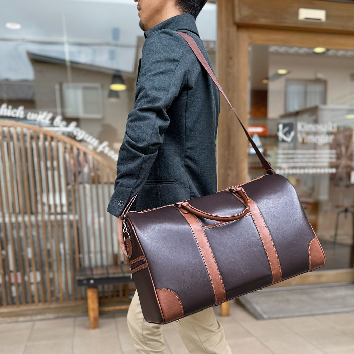 ボストンバッグ メンズ 2way 大容量 2泊  3泊 旅行 出張 ゴルフ ビジネス スポーツ ジム 旅行カバン 黒 チョコ CRADLE RIVER KBN10458