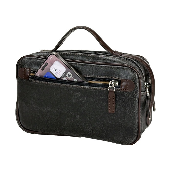 セカンドバッグ セカンドポーチ 日本製 豊岡製鞄 メンズ レトロ調 2WAY ダブルファスナー 枯淡 結婚式 冠婚葬祭 ANDY HAWARD KBN25814