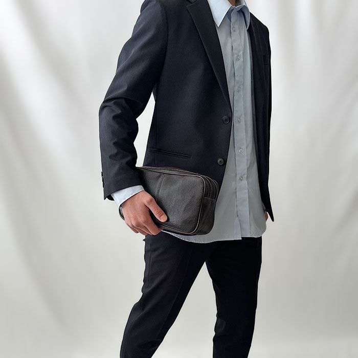 セカンドバッグ セカンドポーチ 日本製 豊岡製鞄 メンズ レトロ調 2WAY ダブルファスナー 枯淡 結婚式 冠婚葬祭 ANDY HAWARD KBN25814