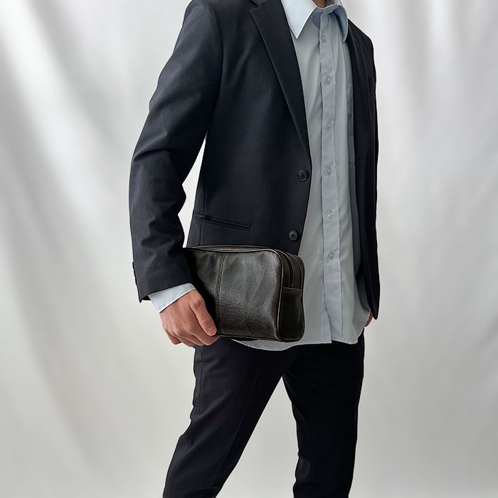 セカンドバッグ 日本製 豊岡製鞄 メンズ レトロ調 ダブルファスナー 枯淡 結婚式 冠婚葬祭 ANDY HAWARD KBN25815