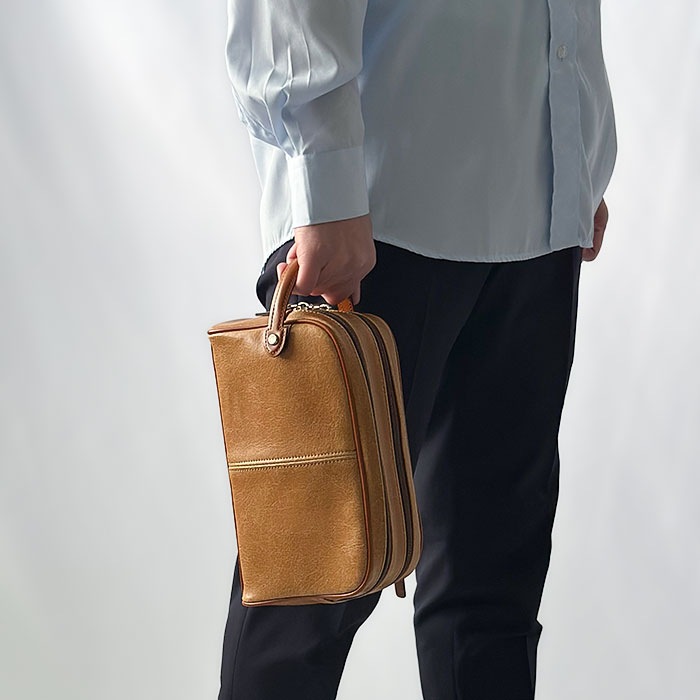 セカンドバッグ 日本製 豊岡製鞄 メンズ レトロ調 ダブルファスナー 枯淡 結婚式 冠婚葬祭 ANDY HAWARD KBN25815