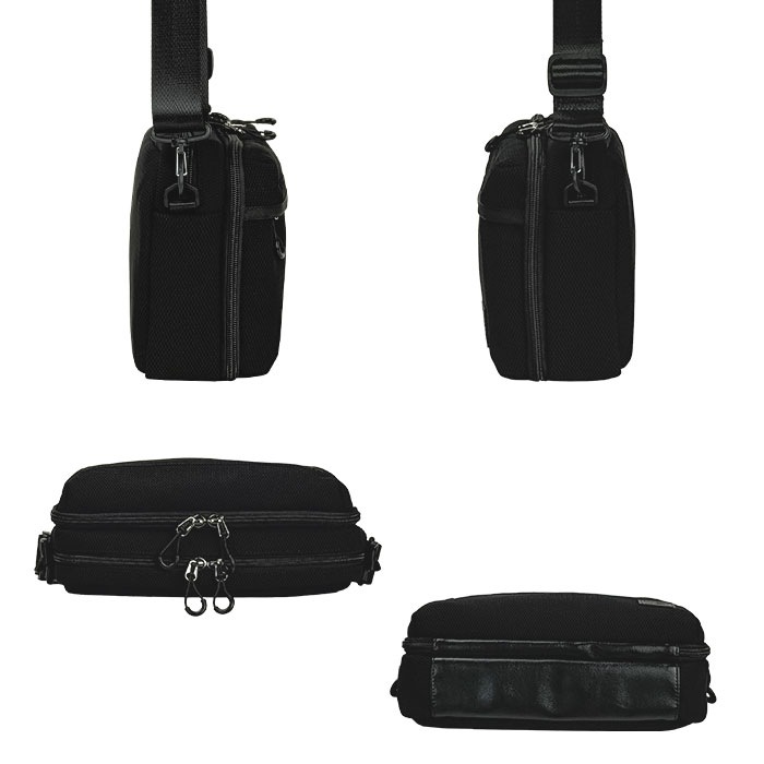 ショルダーバッグ メンズ 軽量 2層 斜めがけ かっこいい カジュアル アウトドア 旅行 横型 メッシュ風 黒 紺 Mobby's KBN33794