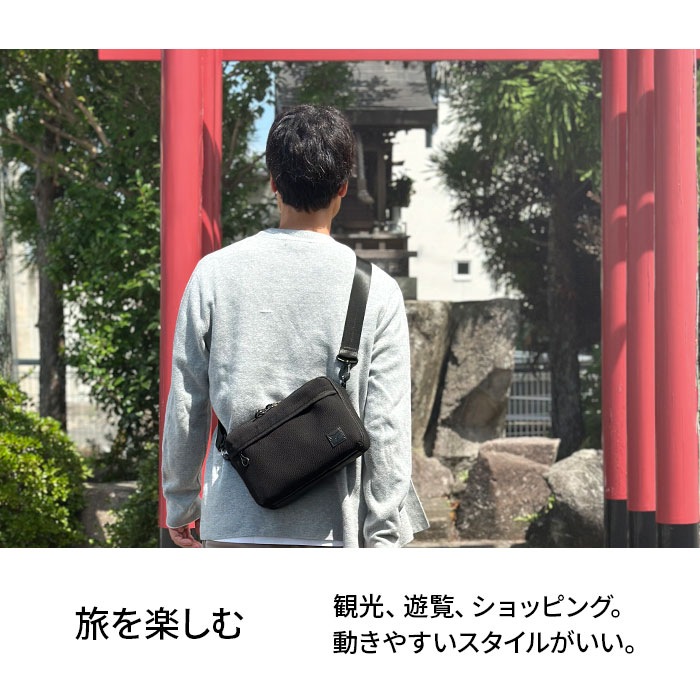ショルダーバッグ メンズ 軽量 2層 斜めがけ かっこいい カジュアル アウトドア 旅行 横型 メッシュ風 黒 紺 Mobby's KBN33794