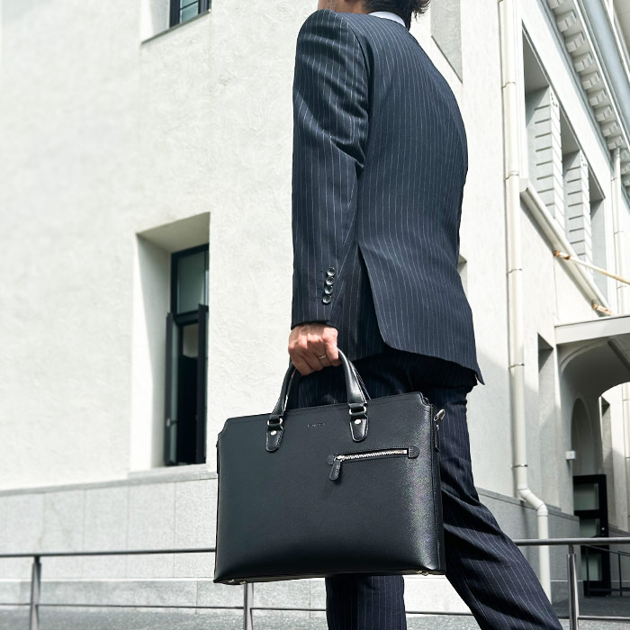 ブリーフケース ビジネスバッグ メンズ B4サイズ 2WAY 黒 サフィアーノレザー調 横 横型 薄マチ スリム  HAMILTON KBN26721