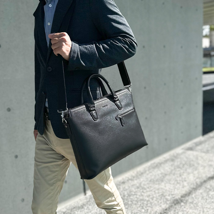 ブリーフケース ビジネスバッグ メンズ B4サイズ 2WAY 黒 サフィアーノレザー調 横 横型 薄マチ スリム  HAMILTON KBN26721