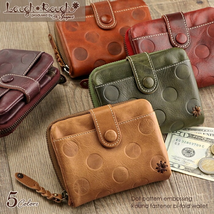 Laugh*Rough(ラフラフ) ドット 型押し ラウンドファスナー 二つ折り財布