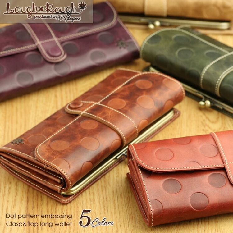 Laugh*Rough(ラフラフ) ドット 型押し 外がま口 長財布