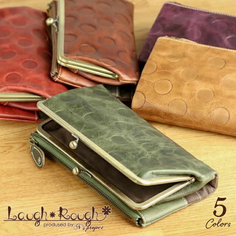 Laugh*Rough(ラフラフ) ドット 型押し 外がま口 二つ折り長財布