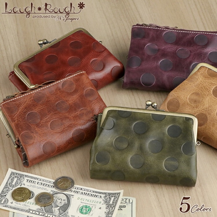 Laugh*Rough(ラフラフ) ドット 型押し 外がま口 二つ折り財布