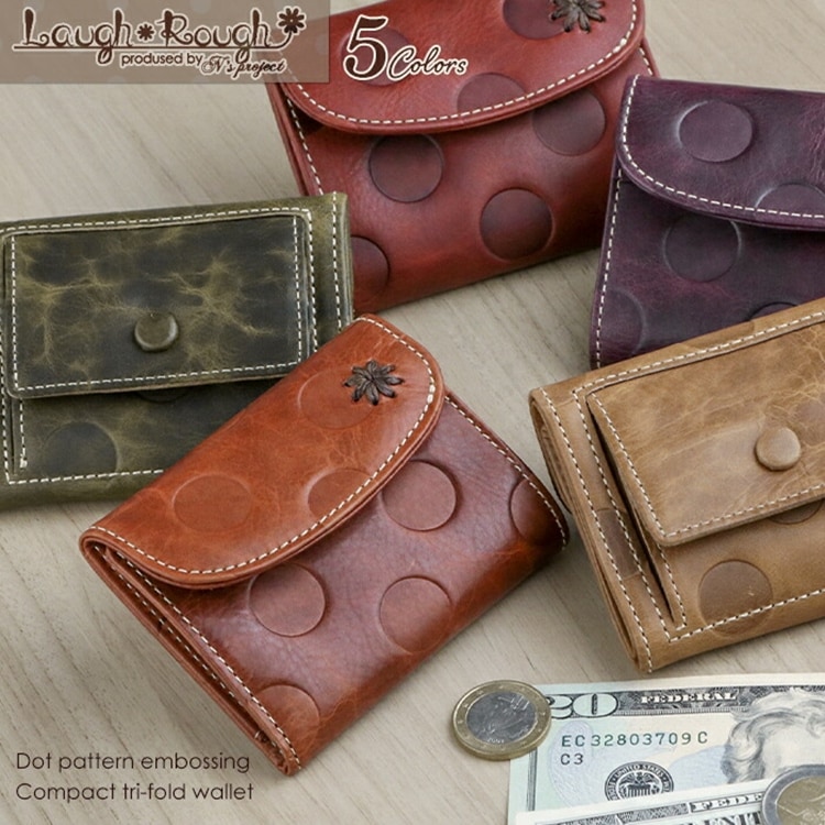 Laugh*Rough(ラフラフ) ドット 型押し 三つ折り財布