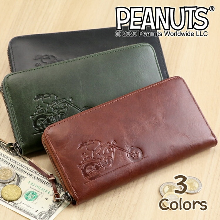 SNOOPY（スヌーピー）牛革 長財布 ラウンドファスナー「RIDER」ライダー PEANUTS ウッドストック