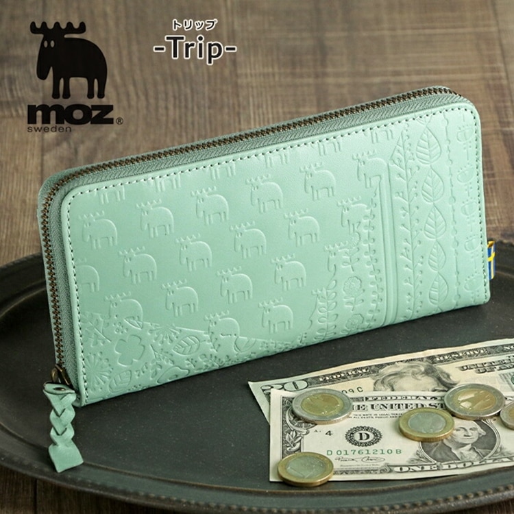 moz（モズ）牛革 長財布 ラウンドファスナー「トリップ」Trip 北欧 ボタニカル 総柄