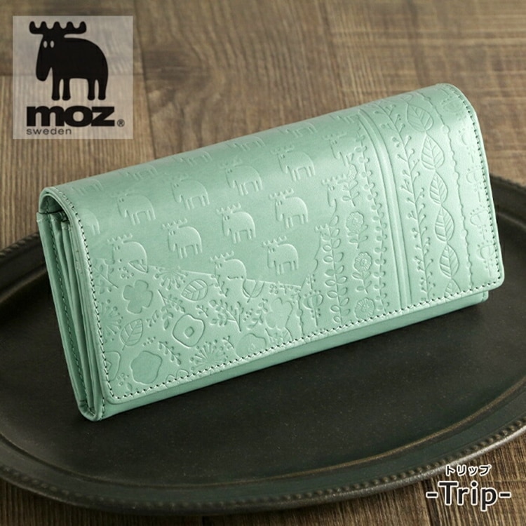 moz（モズ）牛革 長財布 カブセ「トリップ」Trip L字ファスナー 小銭入れ 北欧 ボタニカル 総柄