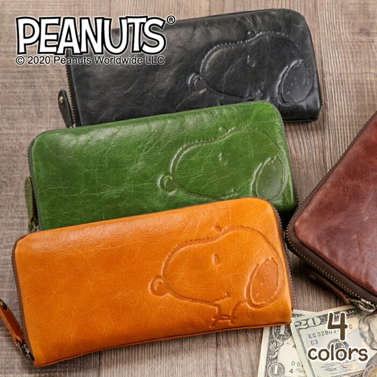 SNOOPY（スヌーピー）牛革 長財布 レディース ラウンドファスナー 財布「MOTHERS」マザーズ PEANUTS 
