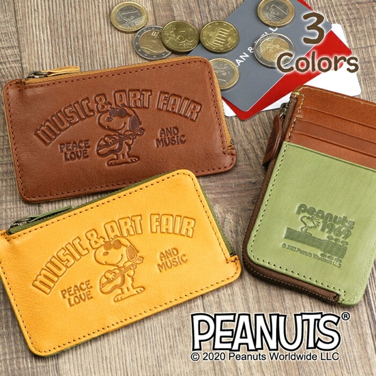 SNOOPY（スヌーピー）牛革 フラグメントケース 本革 スリム 財布「MUSIC＆ART FAIR」PEANUTS ミュージック＆アートフェア