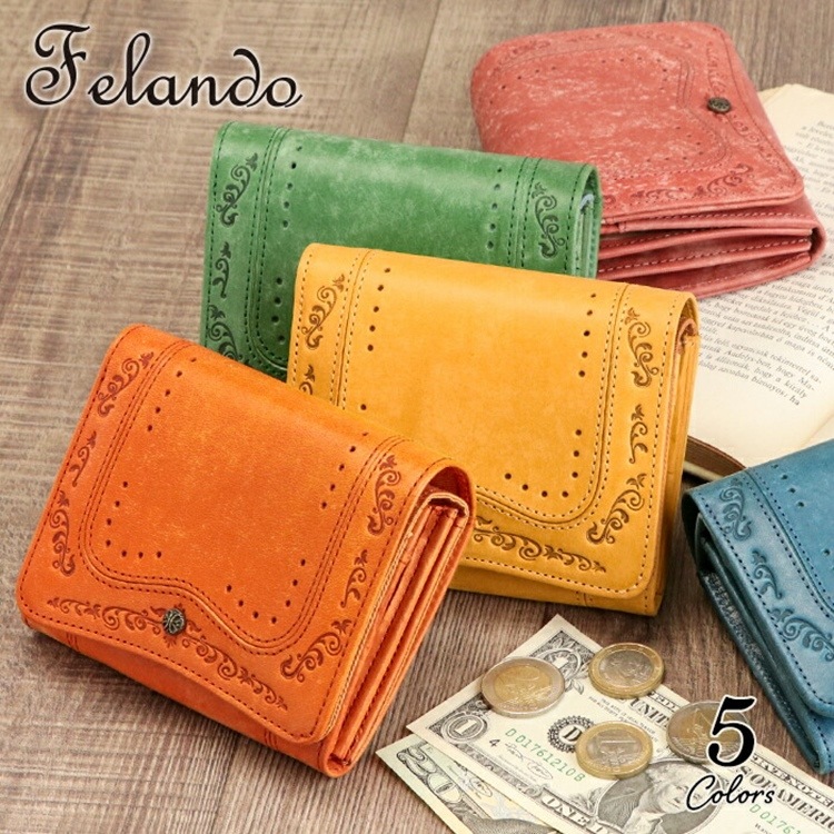 Felando（フェランド）牛革 二つ折り財布 レディース L字ファスナー小銭入れ「ジュリア」Julia 中ファスナー イタリアンレザー
