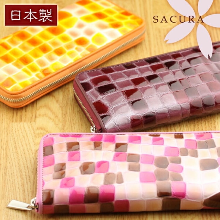 SACURA（サクラ） 日本製 エナメル牛革 ラウンドファスナー長財布 「MYSTICA」